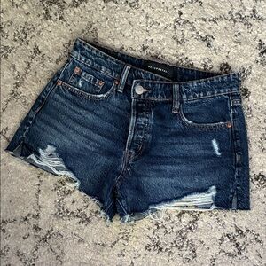 Aeropostale Distressed Vintage High Rise Dark Blue Jean Shorts—-Size: 2